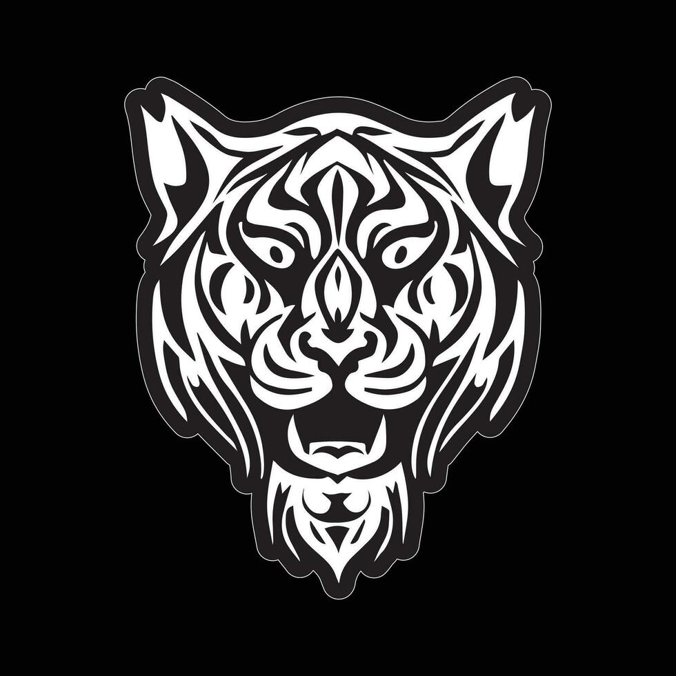 Tiger face sticker black and white for printing vector