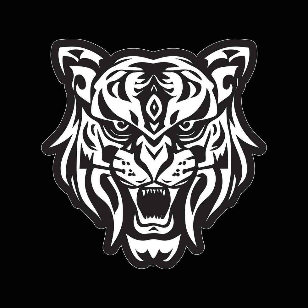 Tiger face sticker black and white for printing vector