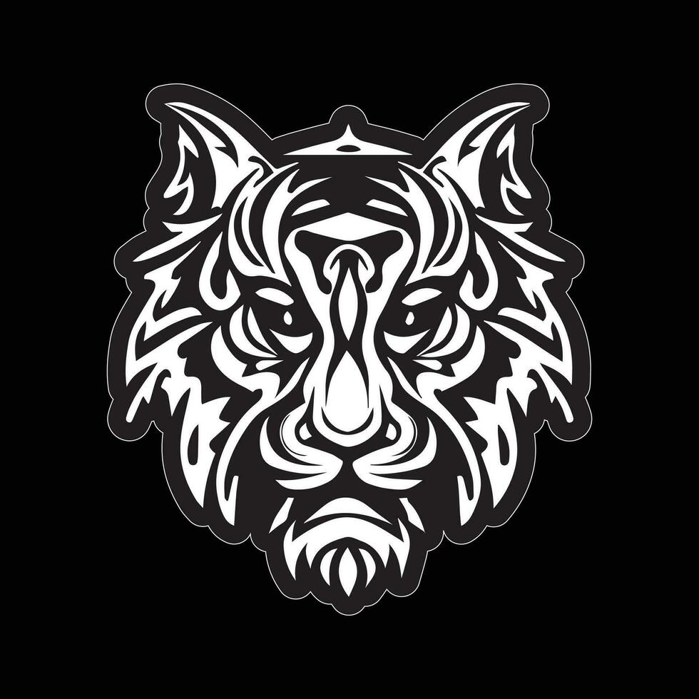 Tiger face sticker black and white for printing vector