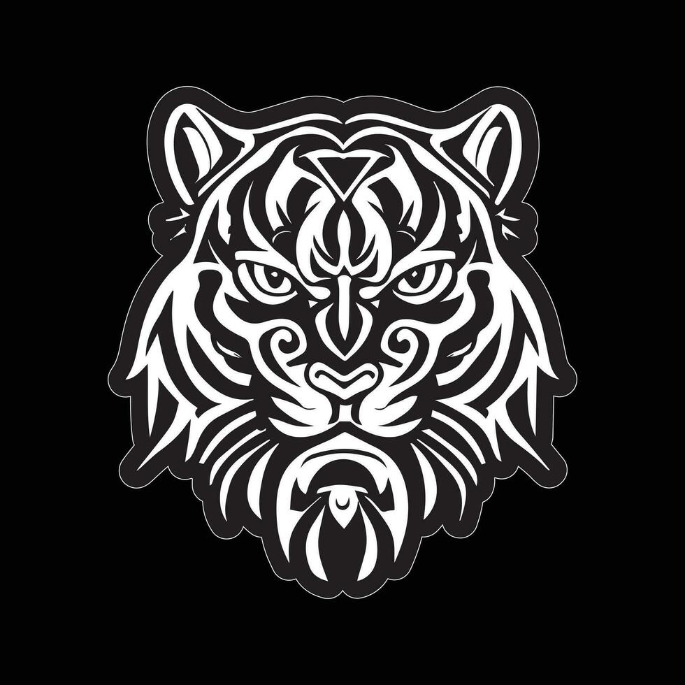 Tigre cara pegatina negro y blanco para impresión vector