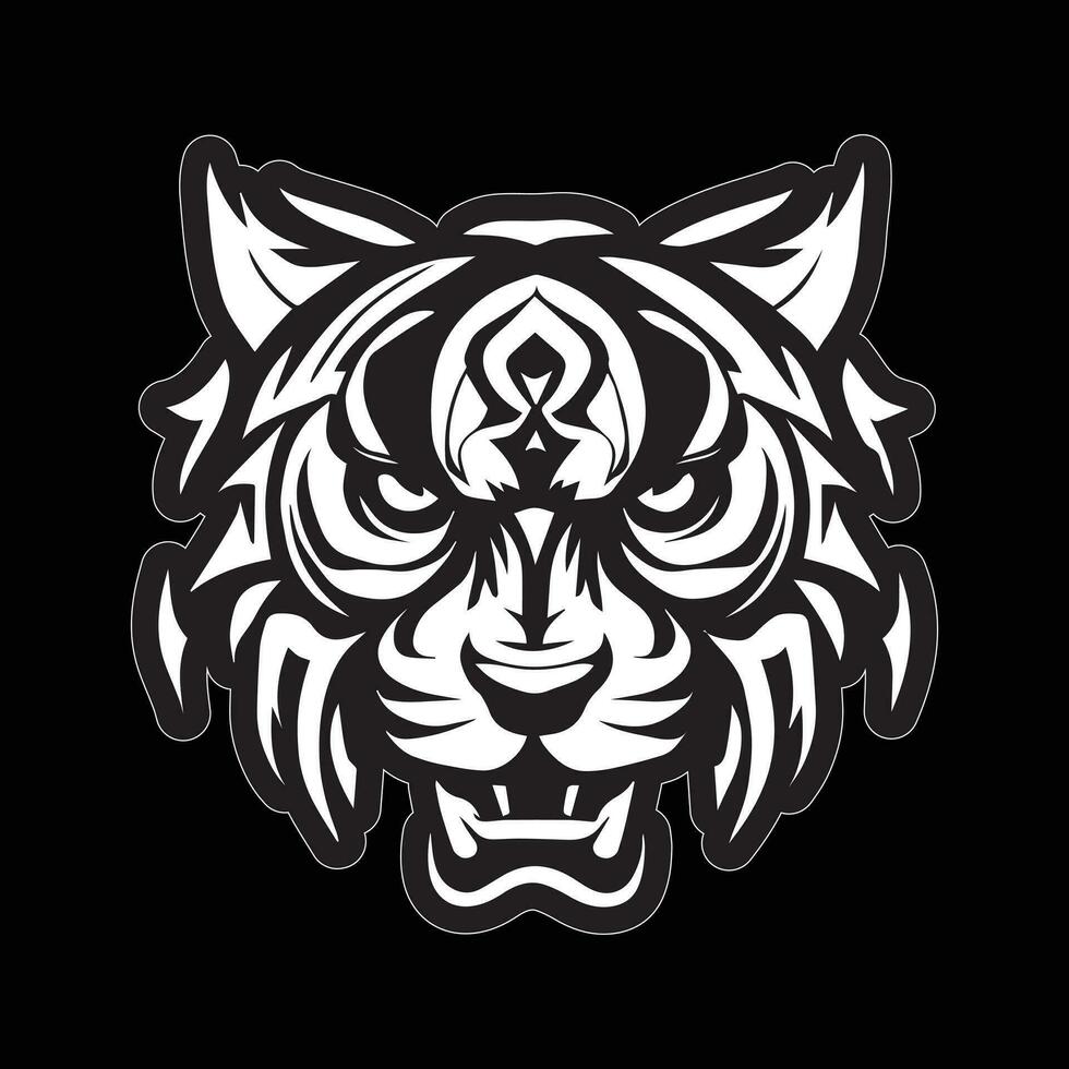 Tiger face sticker black and white for printing vector
