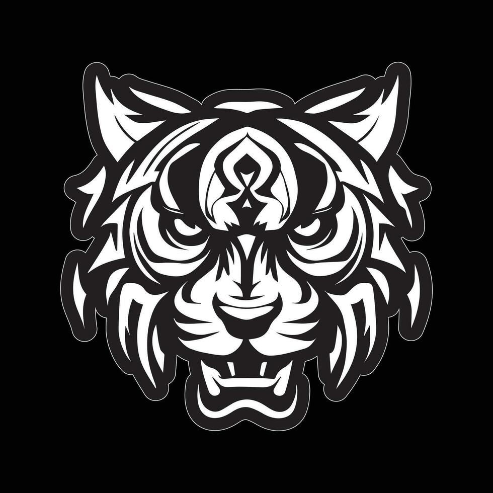 Tiger face sticker black and white for printing vector