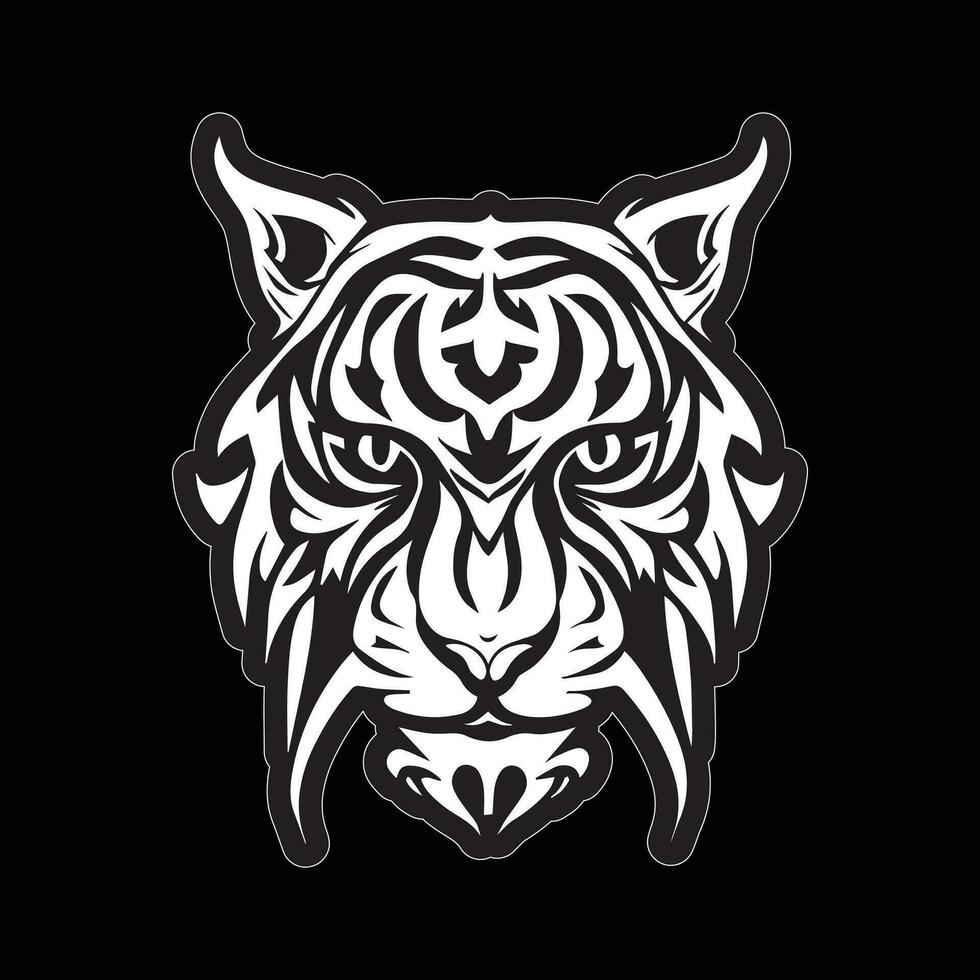 Tiger face sticker black and white for printing vector