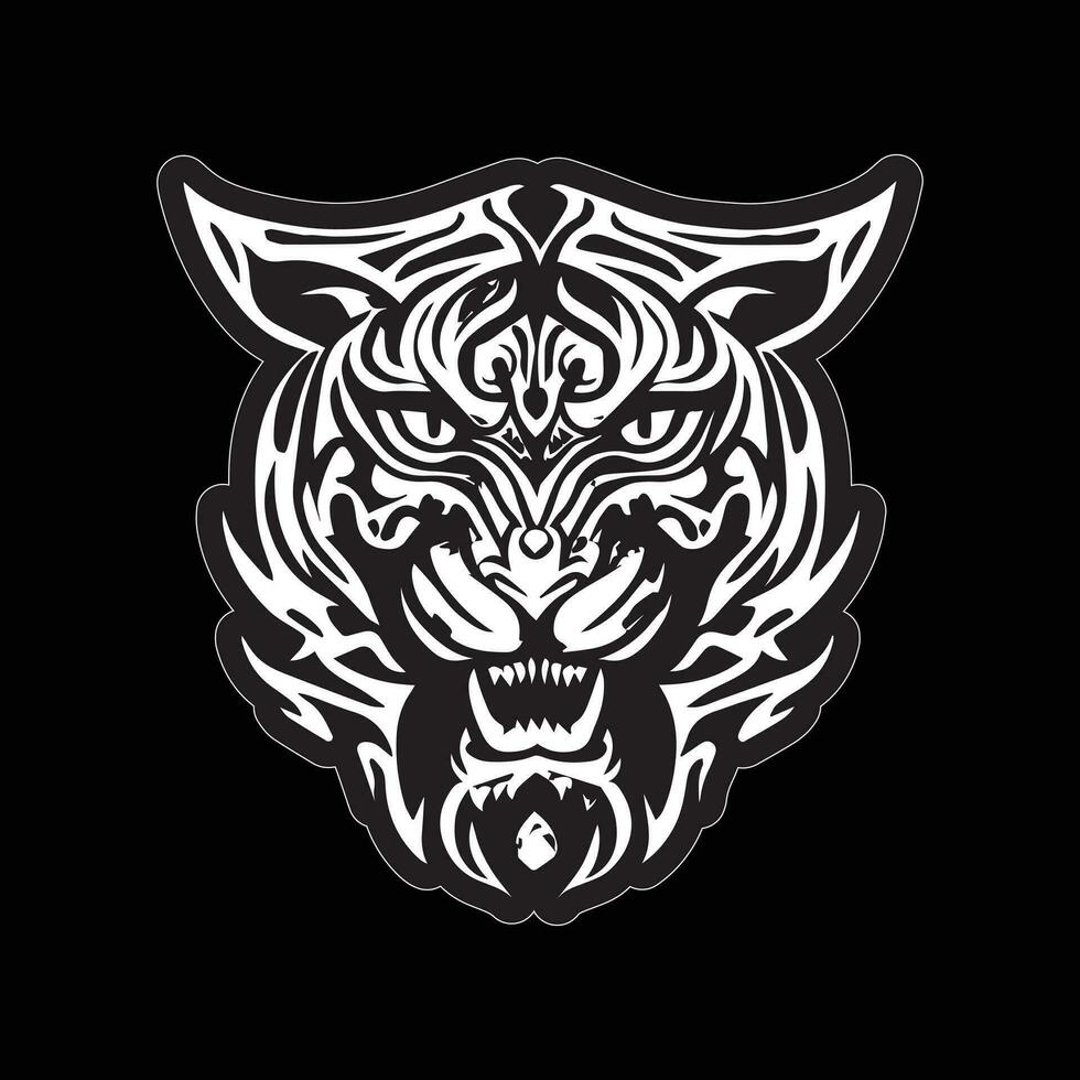 Tiger face sticker black and white for printing vector