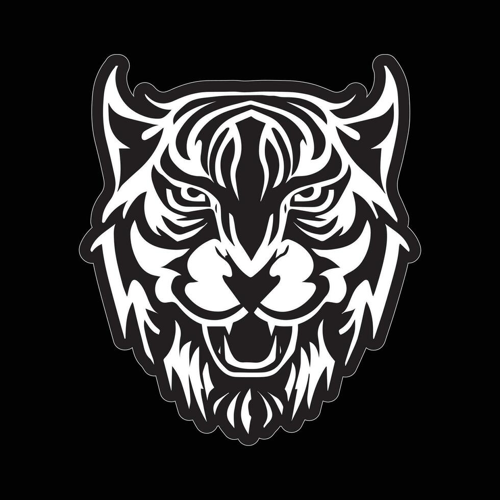 Tiger face sticker black and white for printing vector