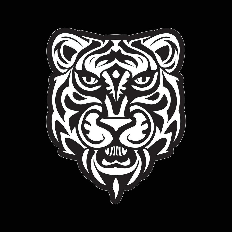 Tiger face sticker black and white for printing vector