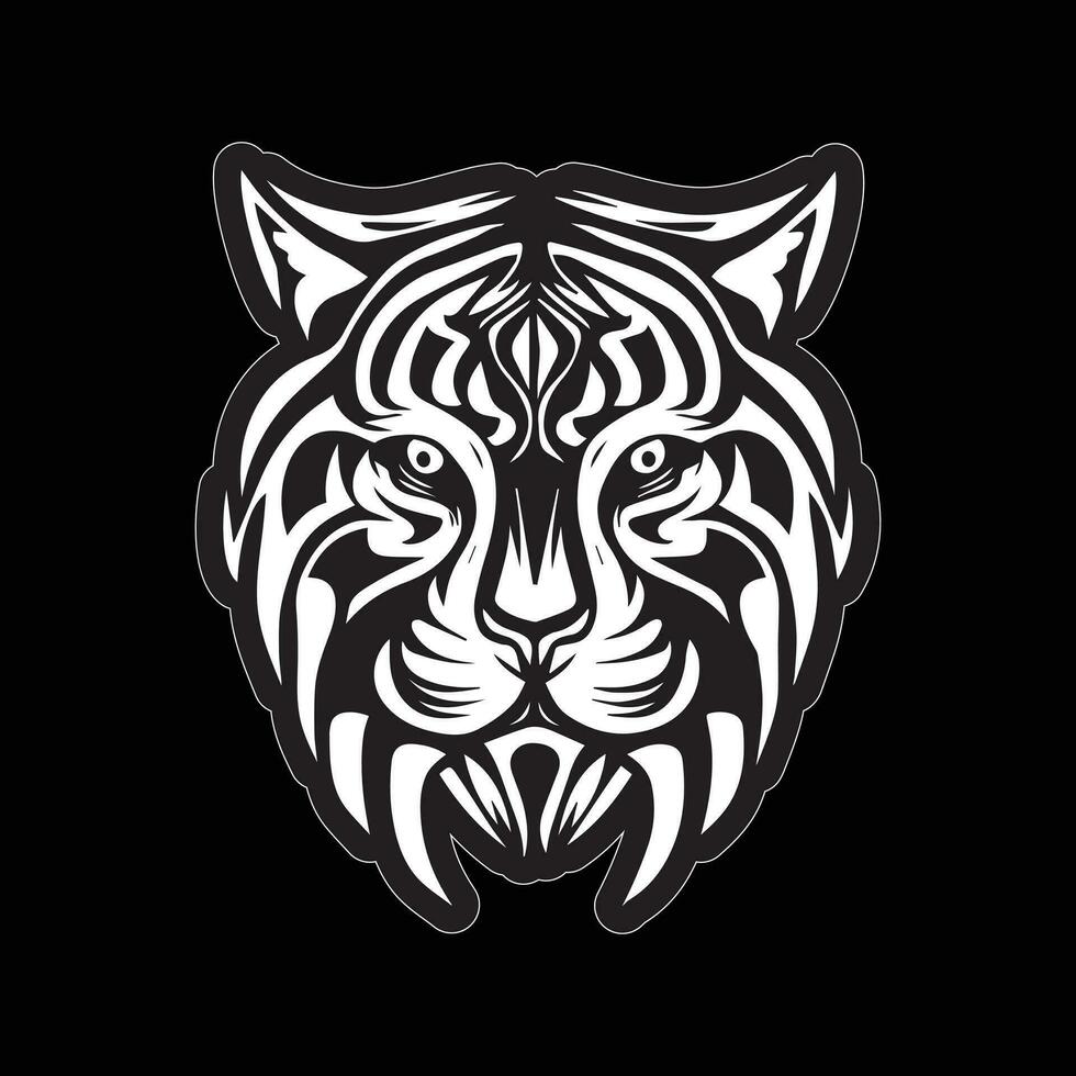 Tiger face sticker black and white for printing vector