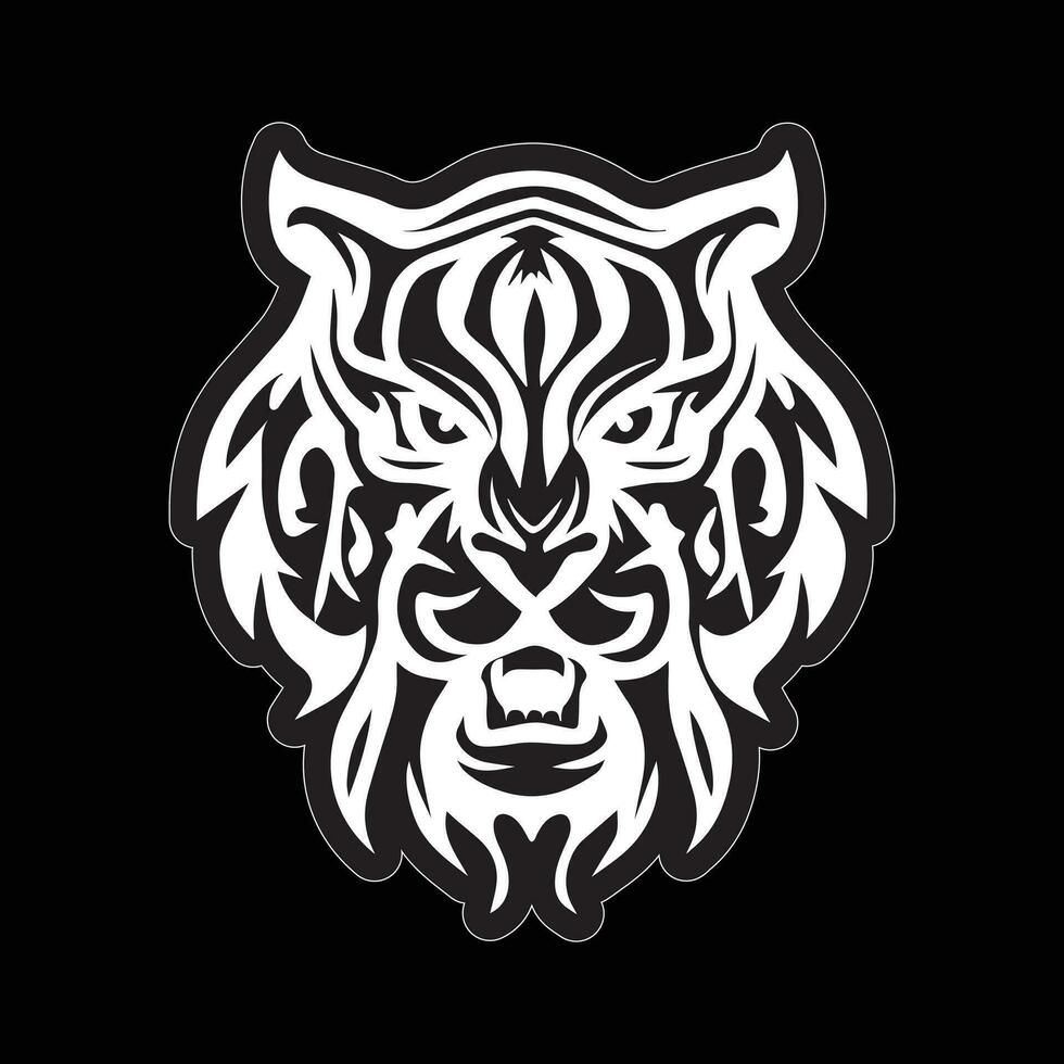 Tiger face sticker black and white for printing vector