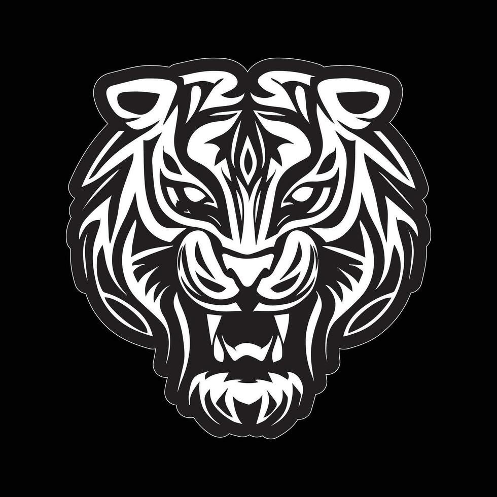 Tiger face sticker black and white for printing vector