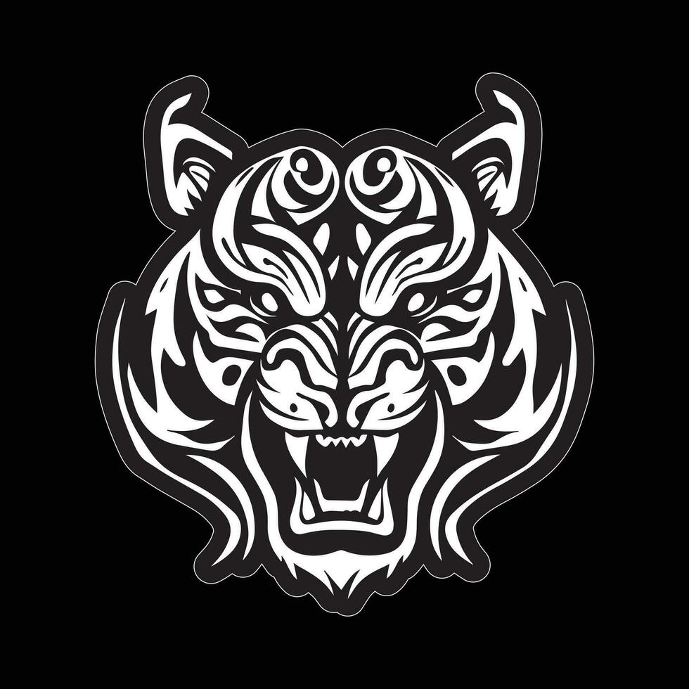 Tiger face sticker black and white for printing vector