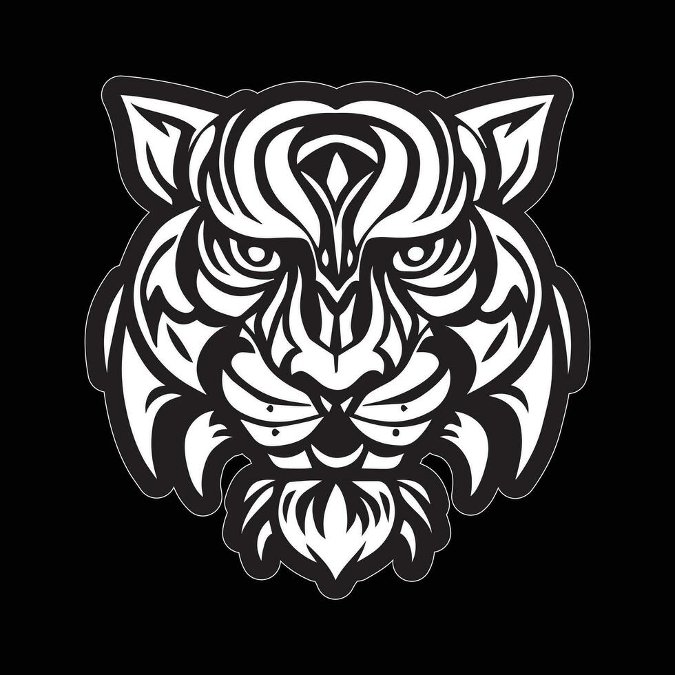 Tiger face sticker black and white for printing vector