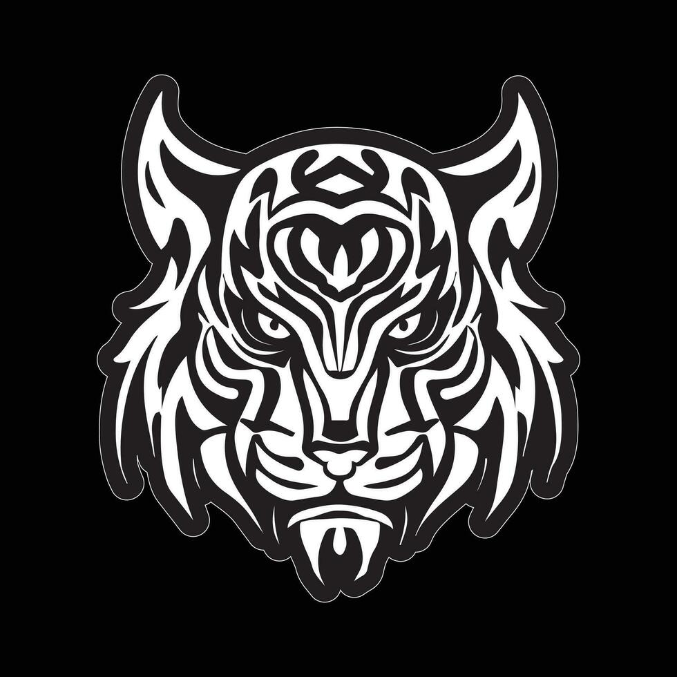 Tiger face sticker black and white for printing vector