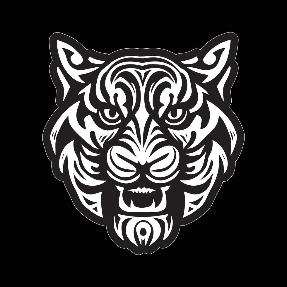 Tiger face sticker black and white for printing vector