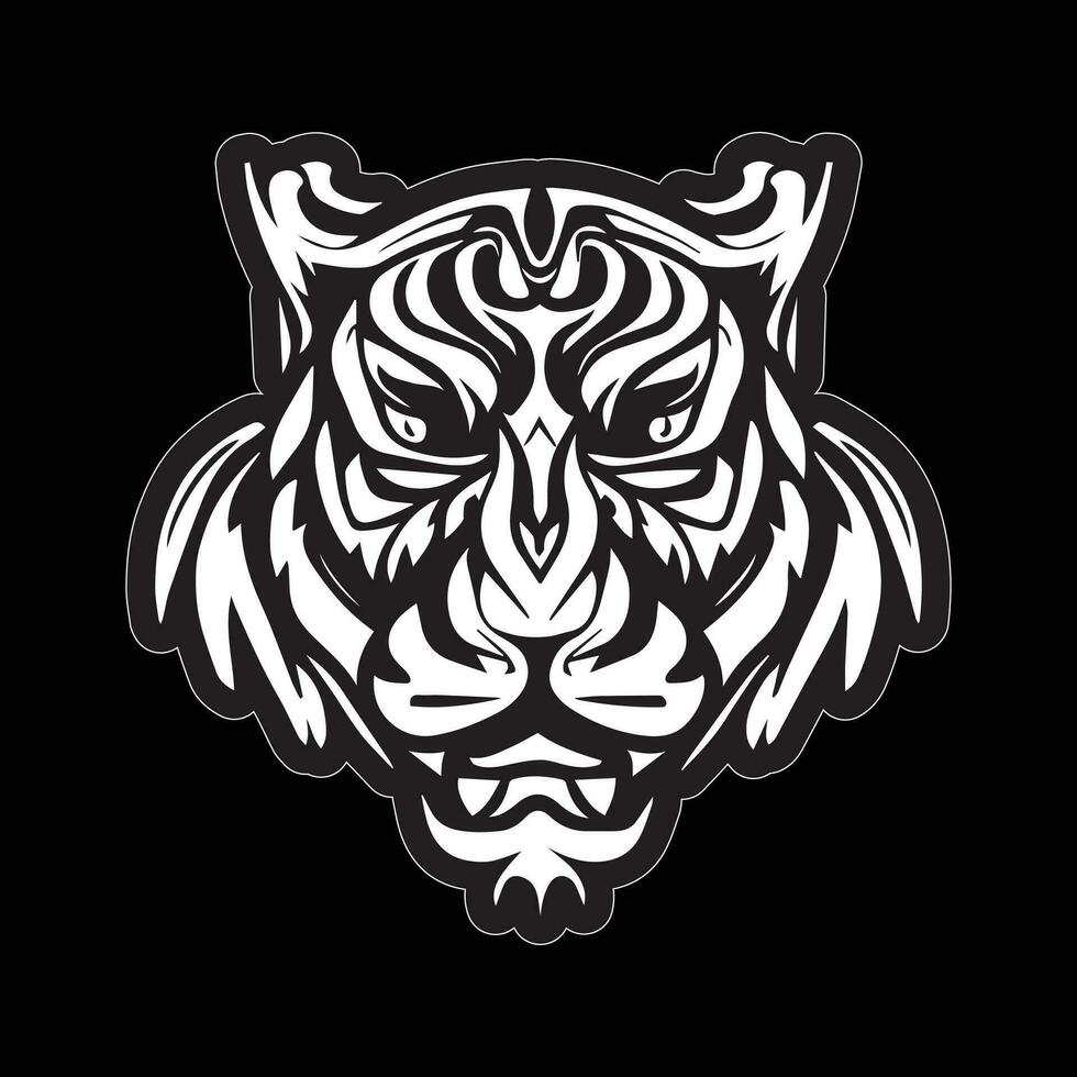 Tiger face sticker black and white for printing vector
