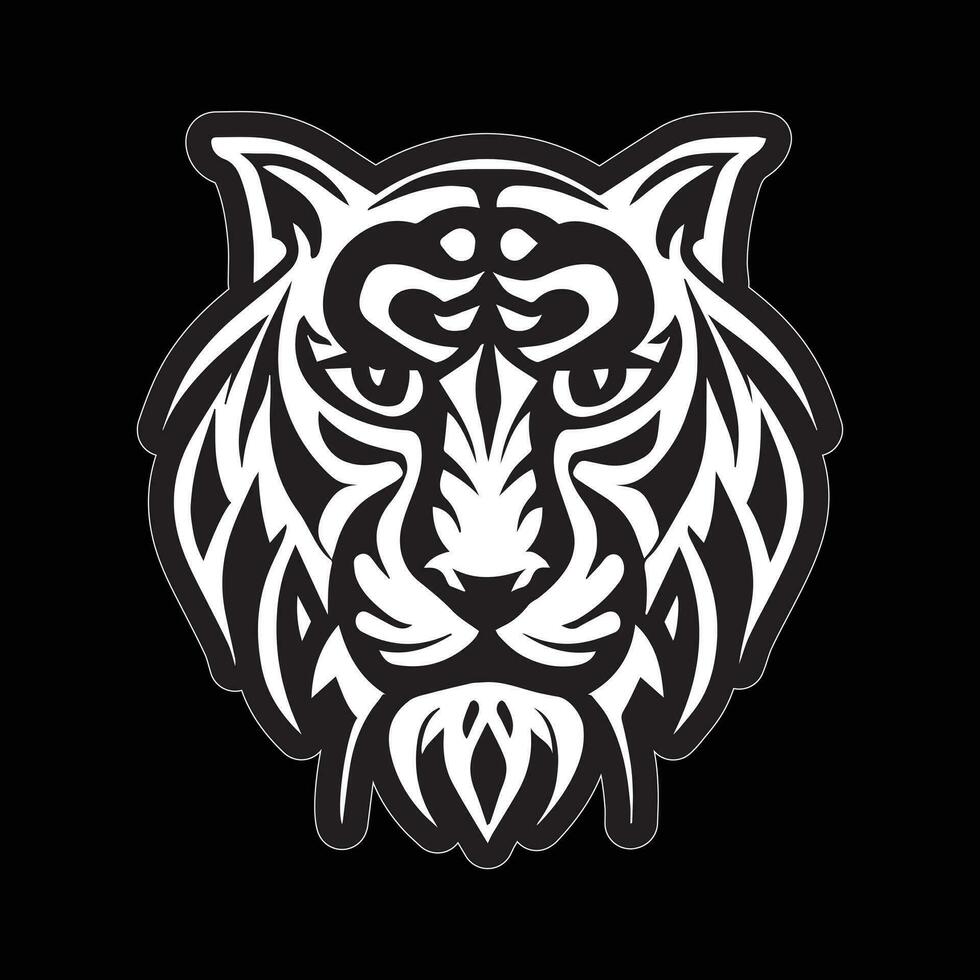 Tiger face sticker black and white for printing vector