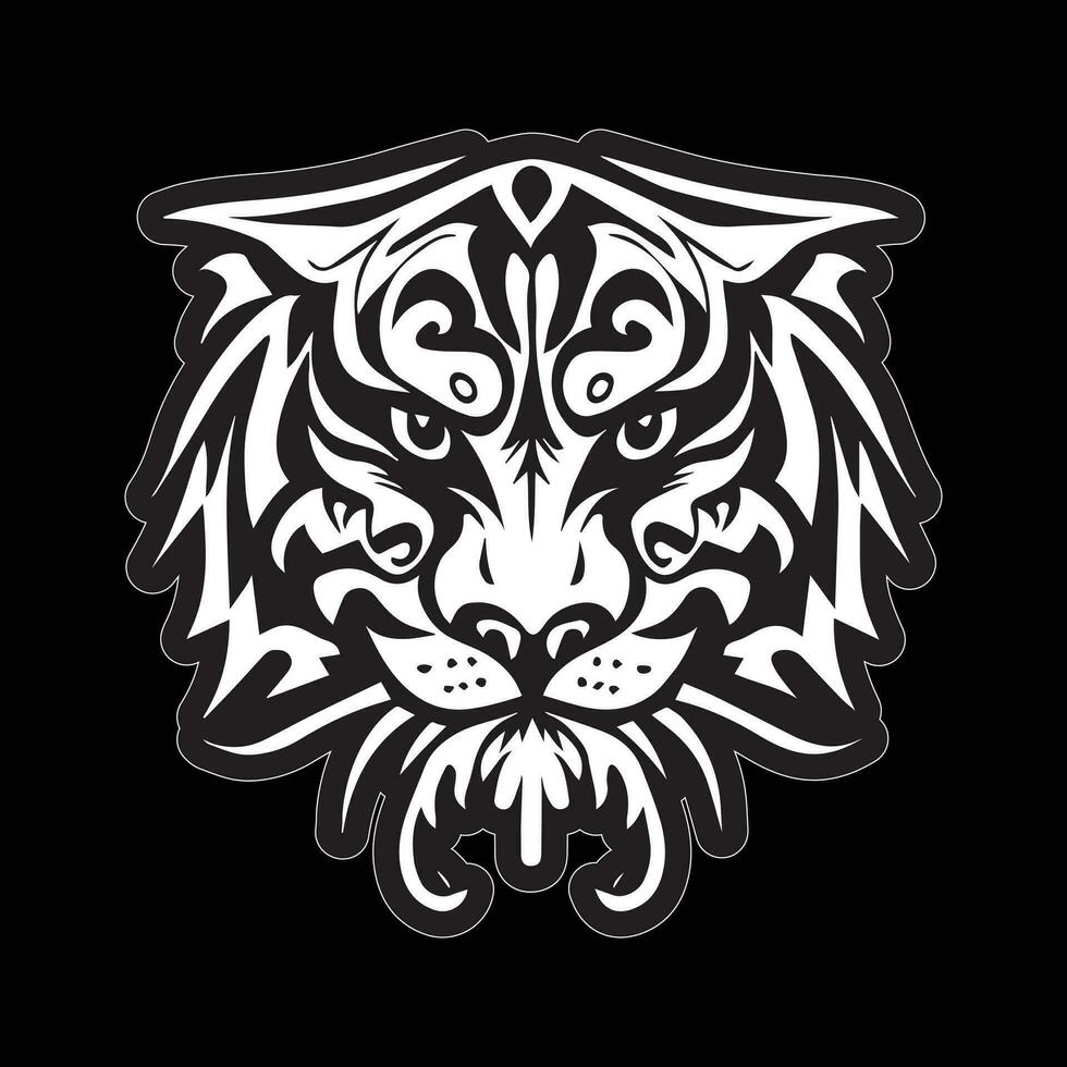 Tiger face sticker black and white for printing vector