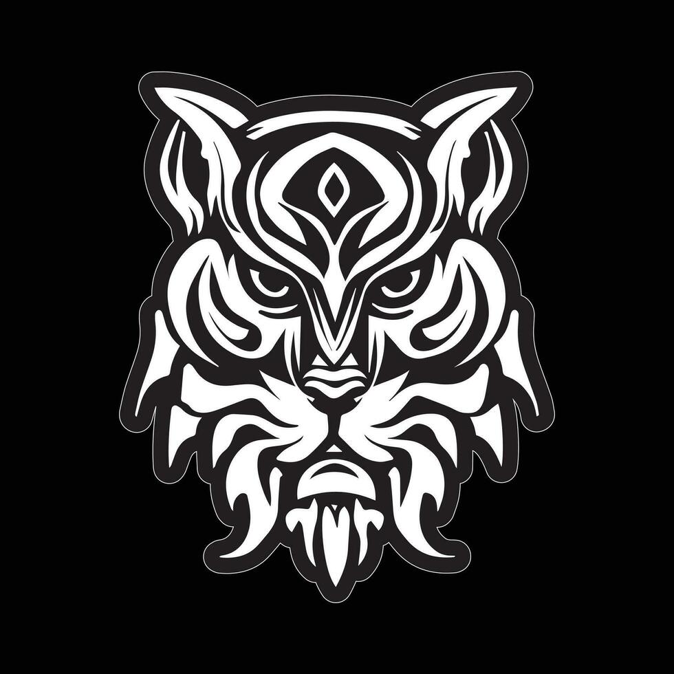 Tiger face sticker black and white for printing vector