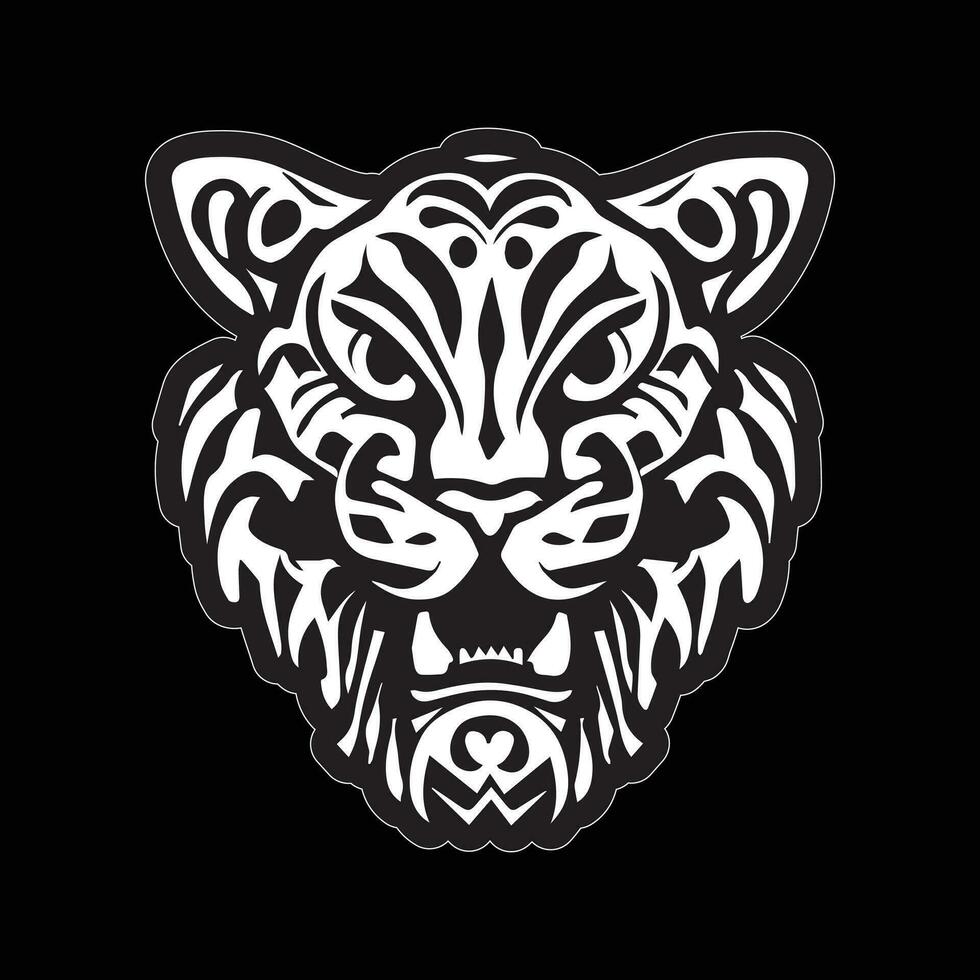 Tiger face sticker black and white for printing vector
