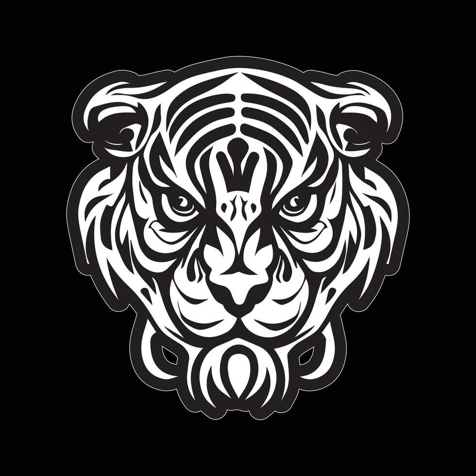 Tiger face sticker black and white for printing vector
