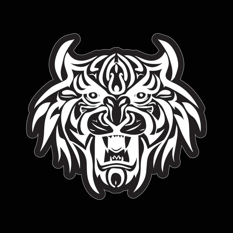 Tiger face sticker black and white for printing vector