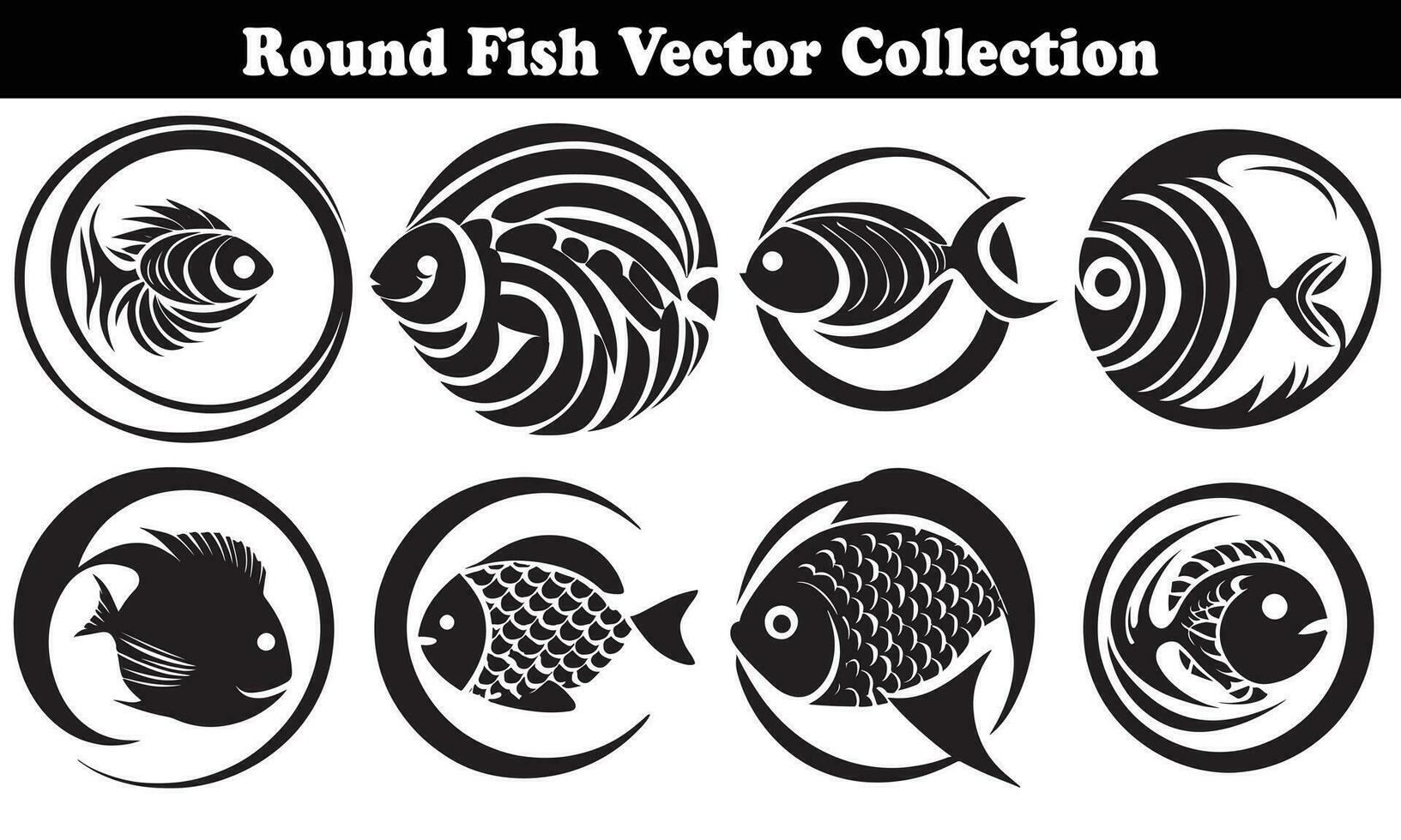 Round Fish Vector Design back on white background for designer