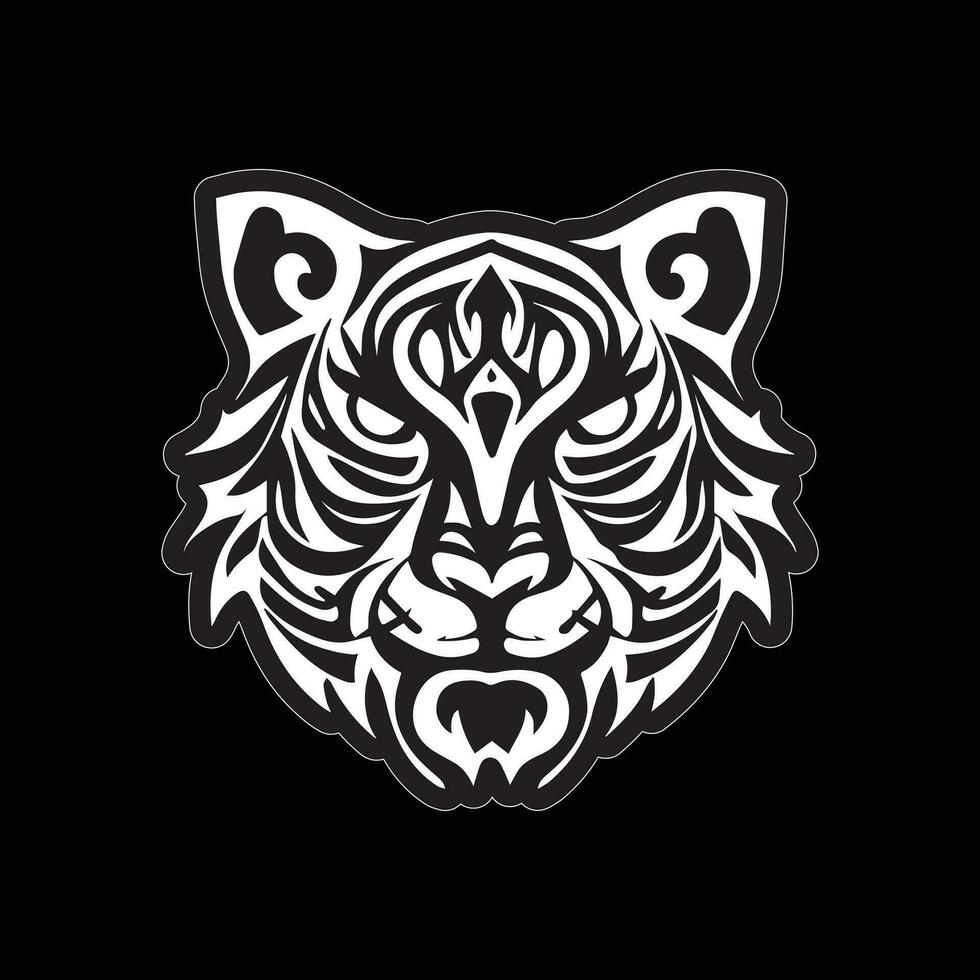 Tiger face sticker black and white for printing vector