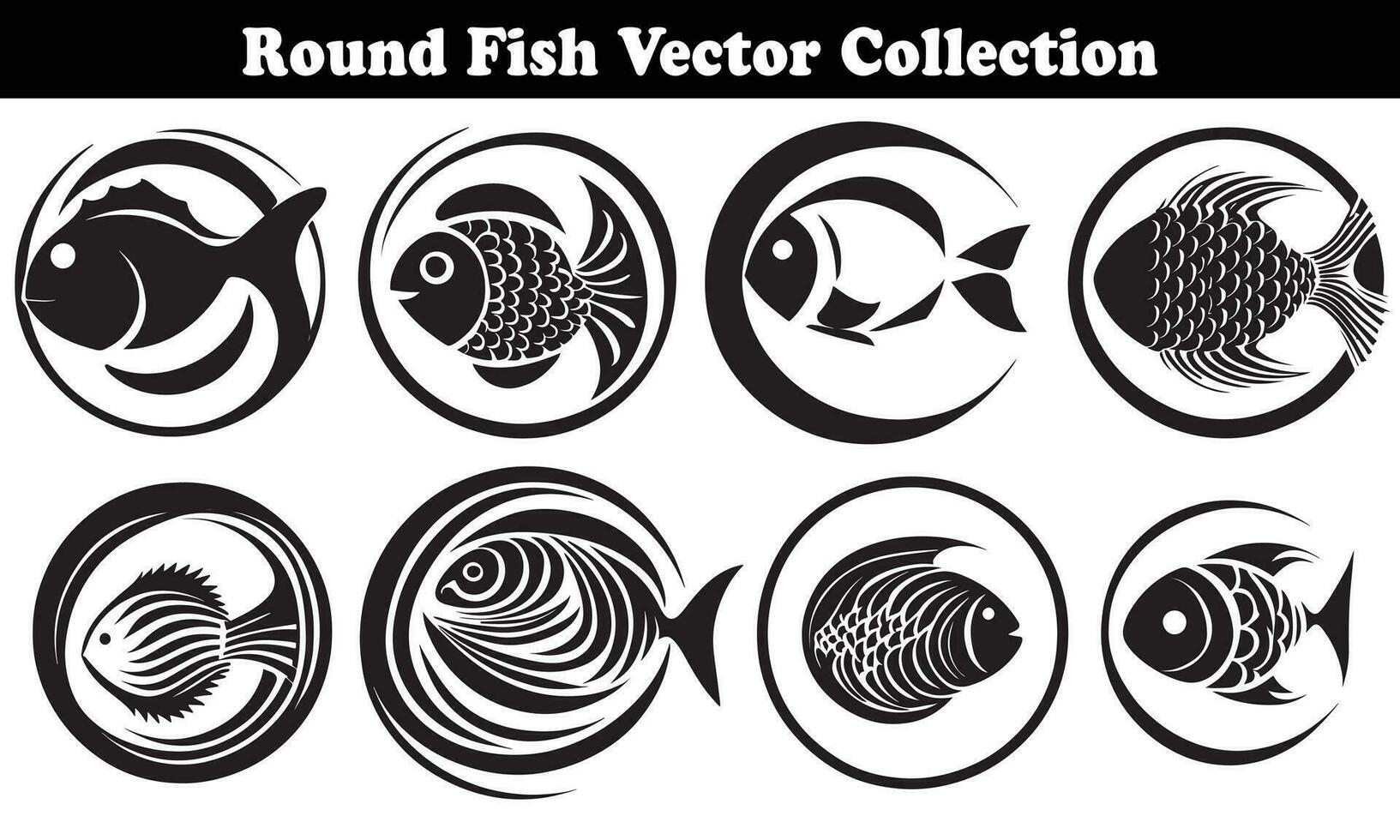 Round Fish Vector Design back on white background for designer