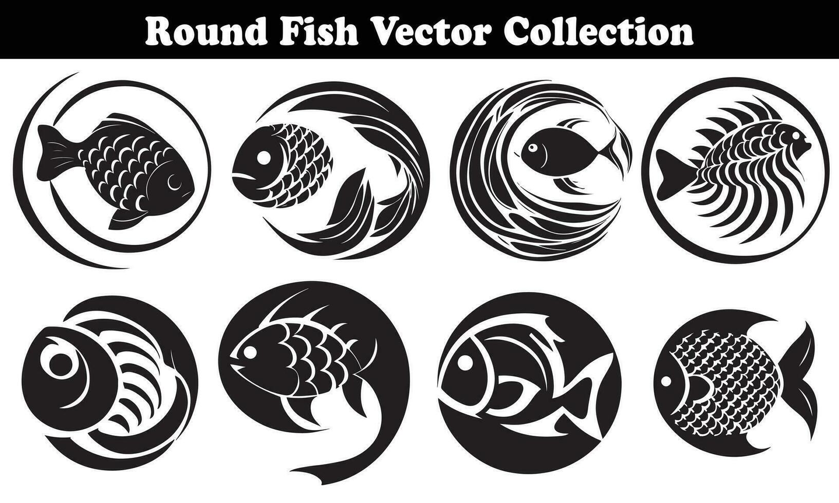 Round Fish Vector Design back on white background for designer