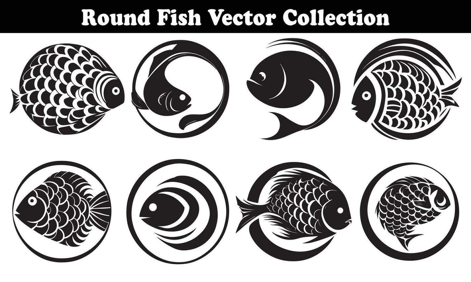 Round Fish Vector Design back on white background for designer