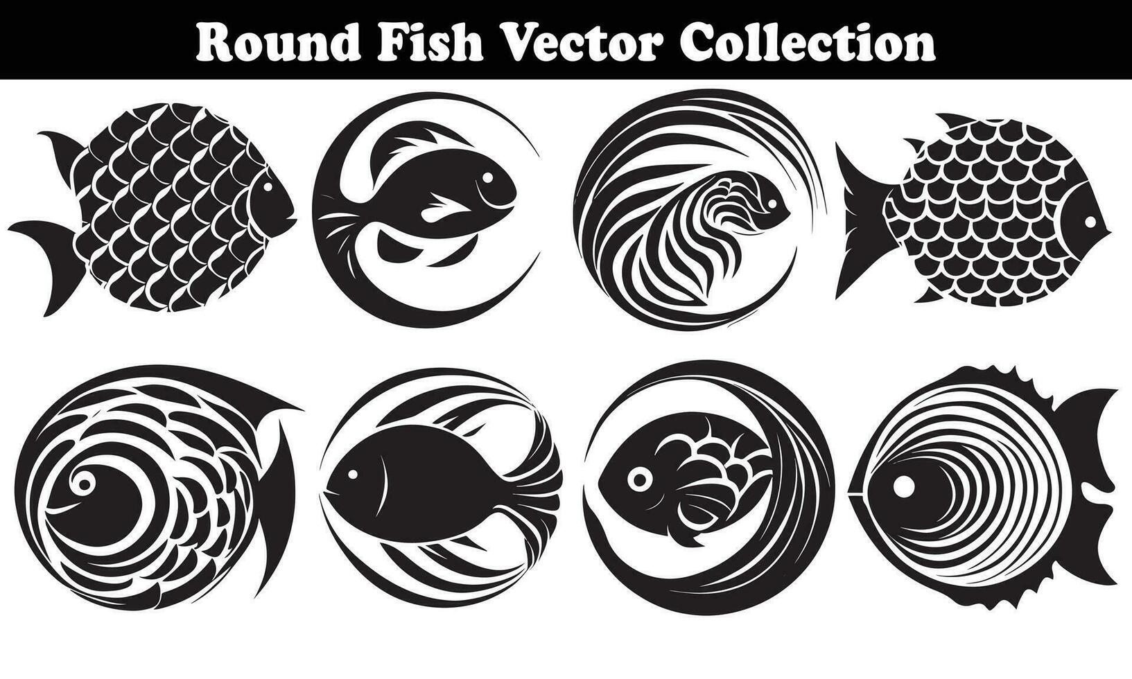 Round Fish Vector Design back on white background for designer