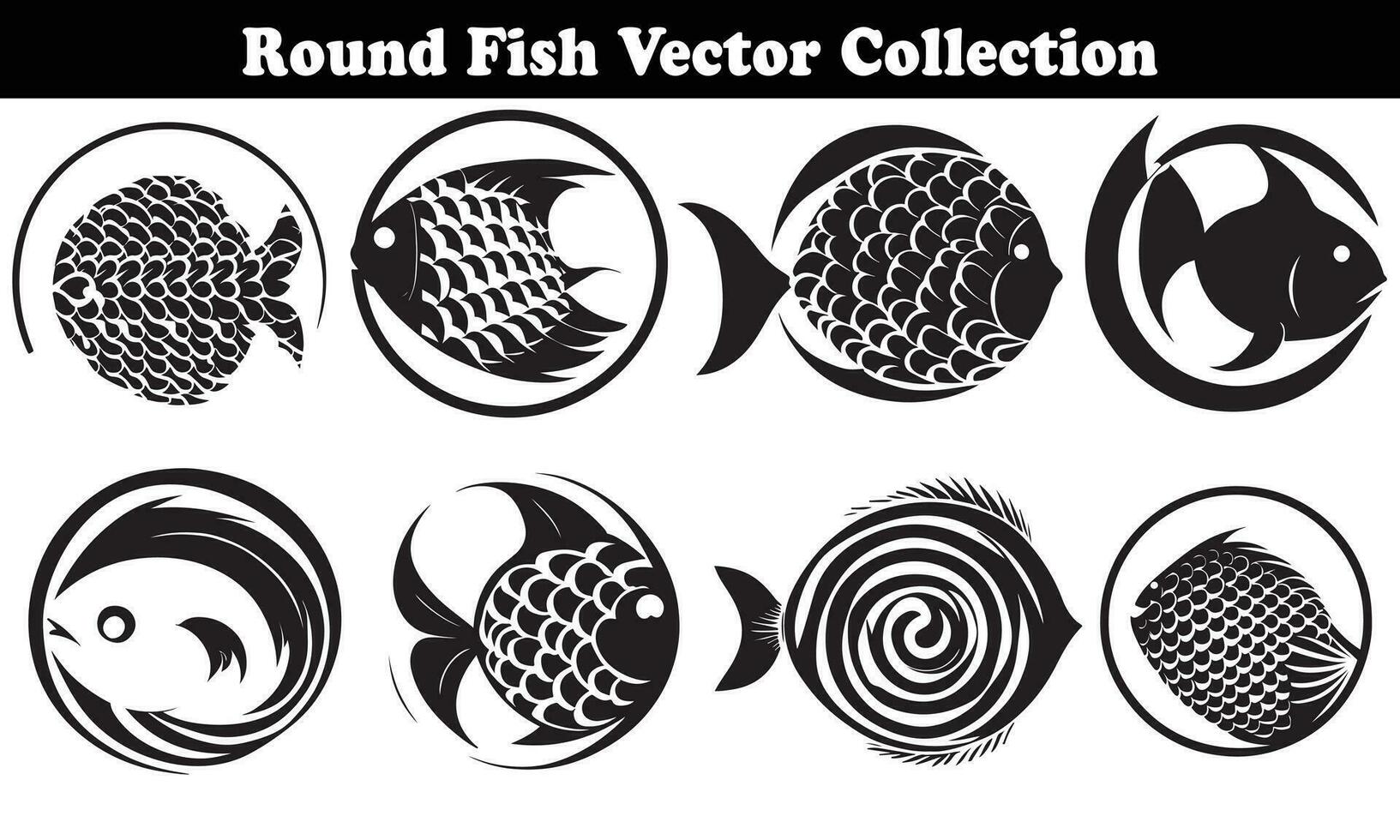 Round Fish Vector Design back on white background for designer