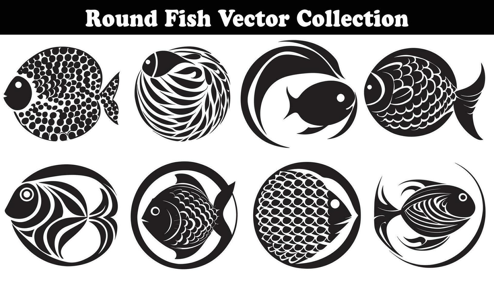 Round Fish Vector Design back on white background for designer