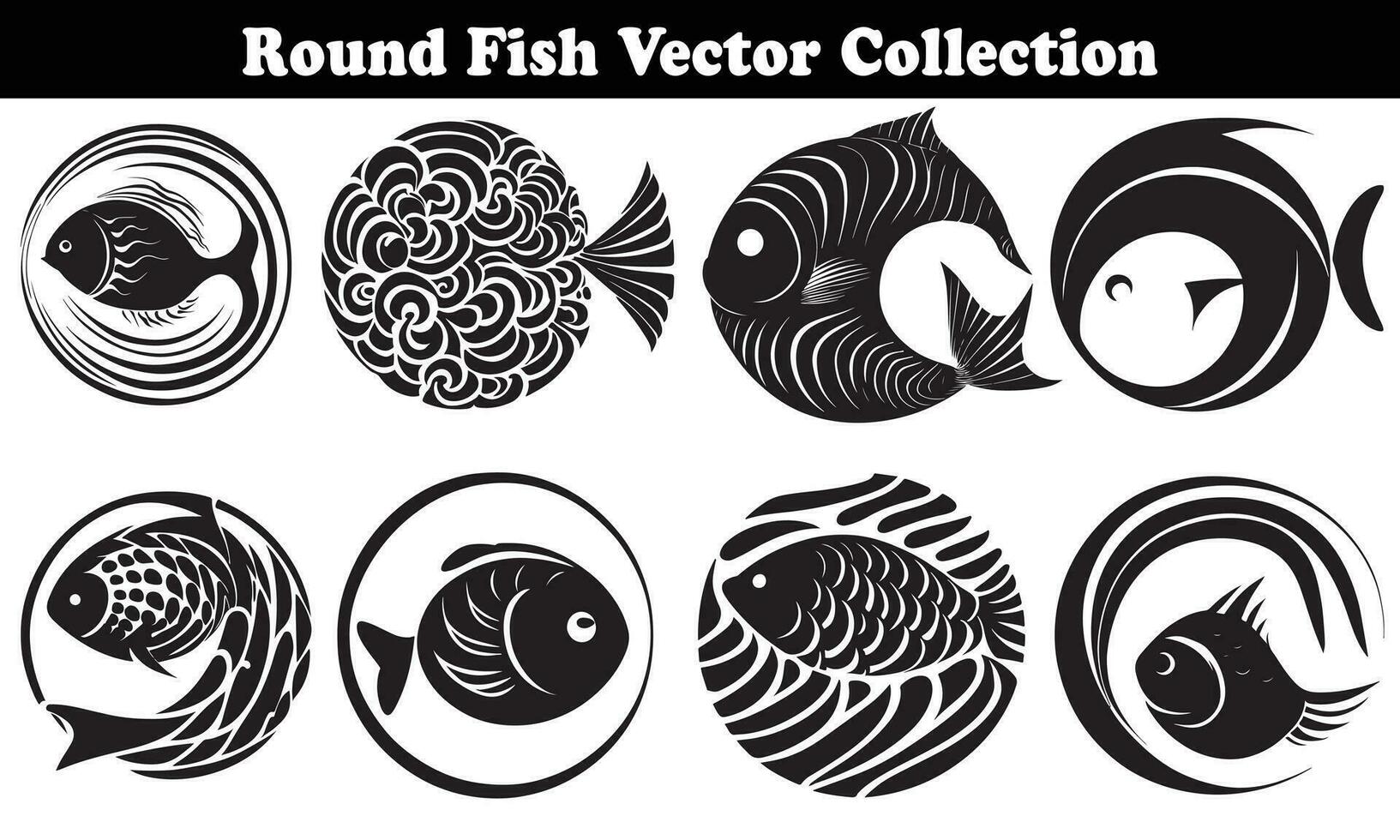 Round Fish Vector Design back on white background for designer