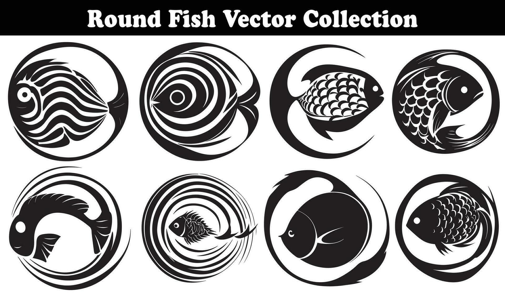 Round Fish Vector Design back on white background for designer