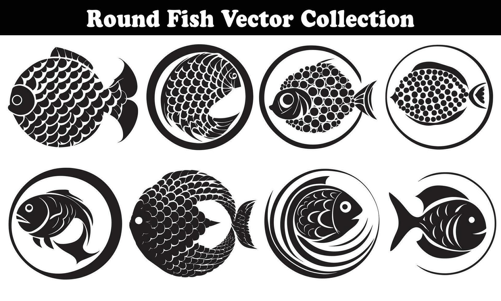 Round Fish Vector Design back on white background for designer