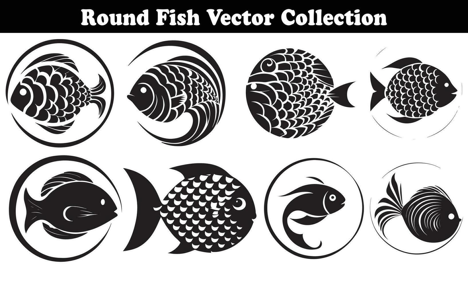 Round Fish Vector Design back on white background for designer