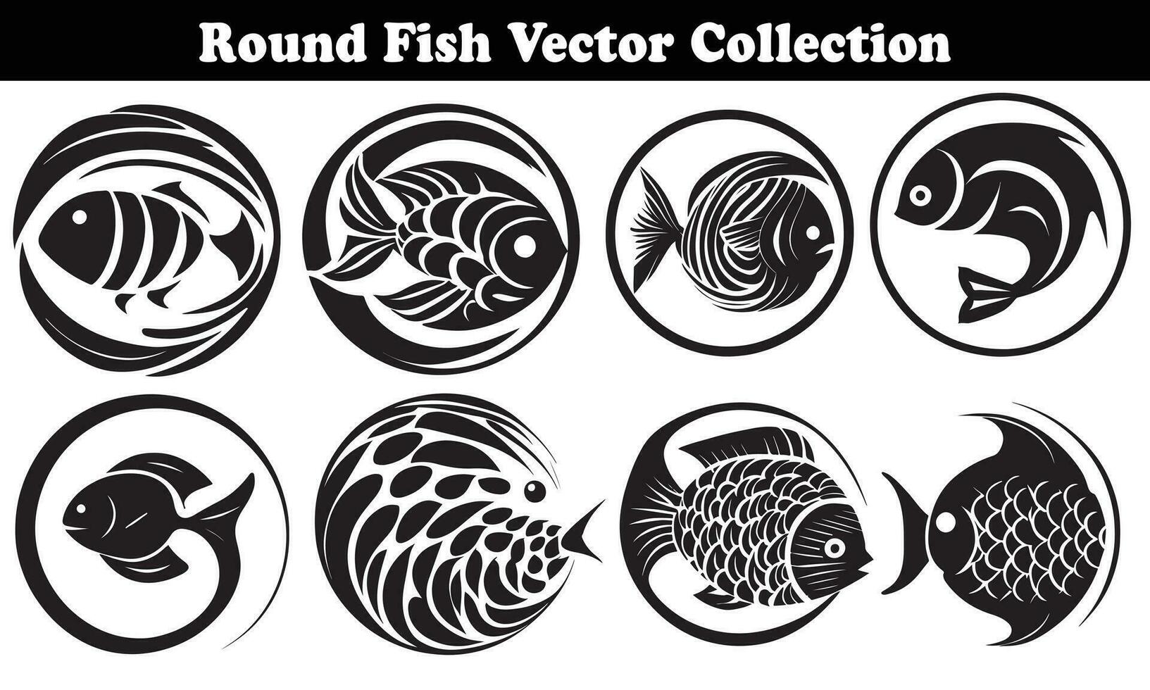 Round Fish Vector Design back on white background for designer