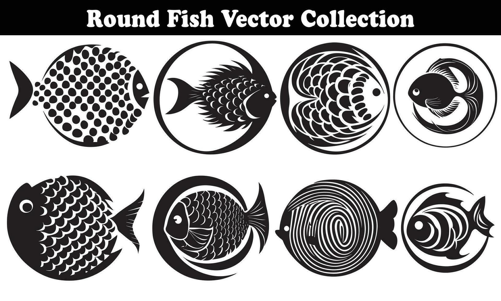 Round Fish Vector Design back on white background for designer