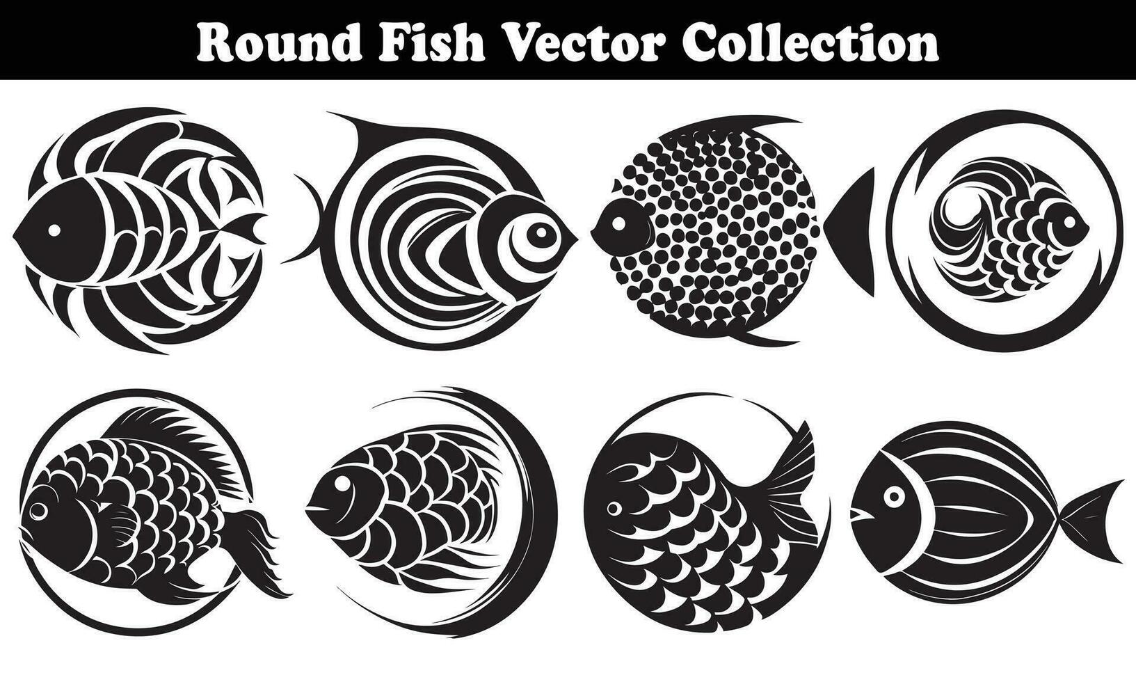 Round Fish Vector Design back on white background for designer