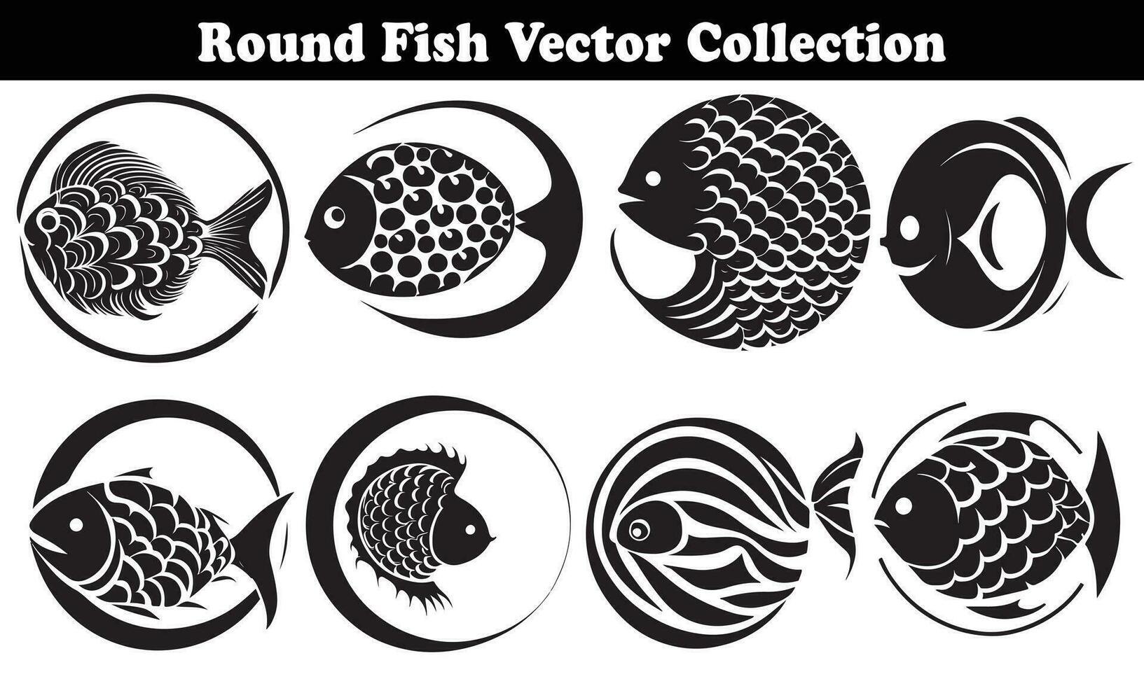 Round Fish Vector Design back on white background for designer