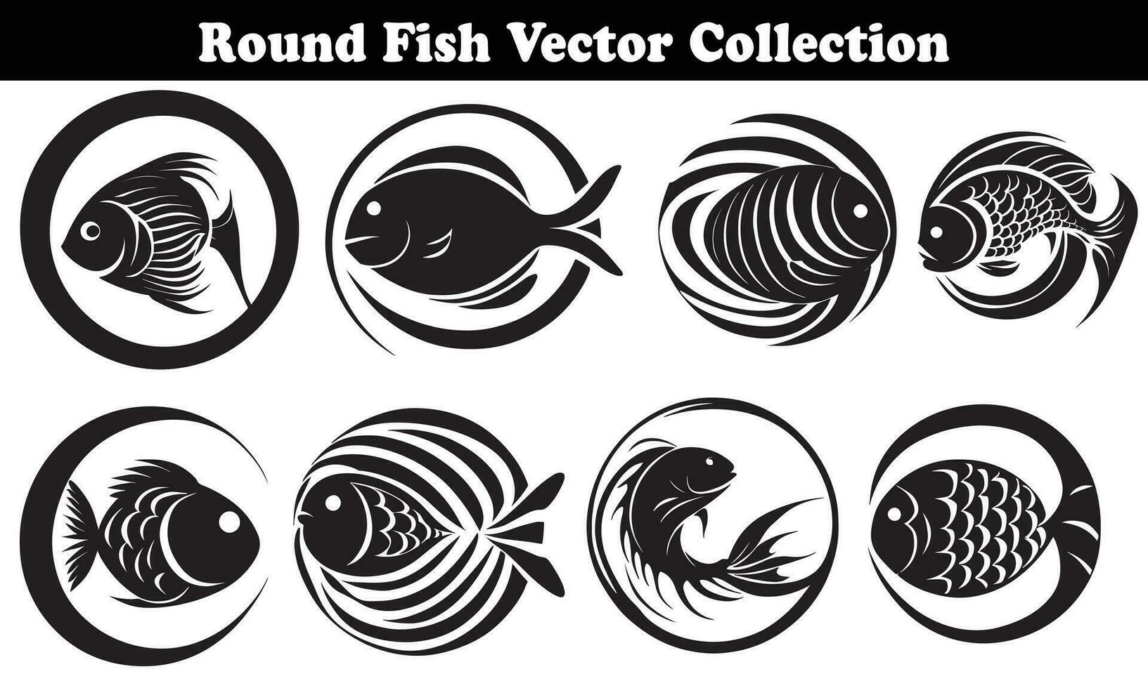 Round Fish Vector Design back on white background for designer