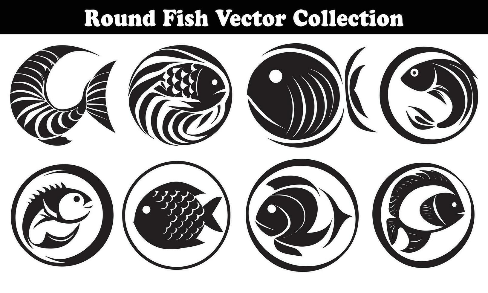 Round Fish Vector Design back on white background for designer