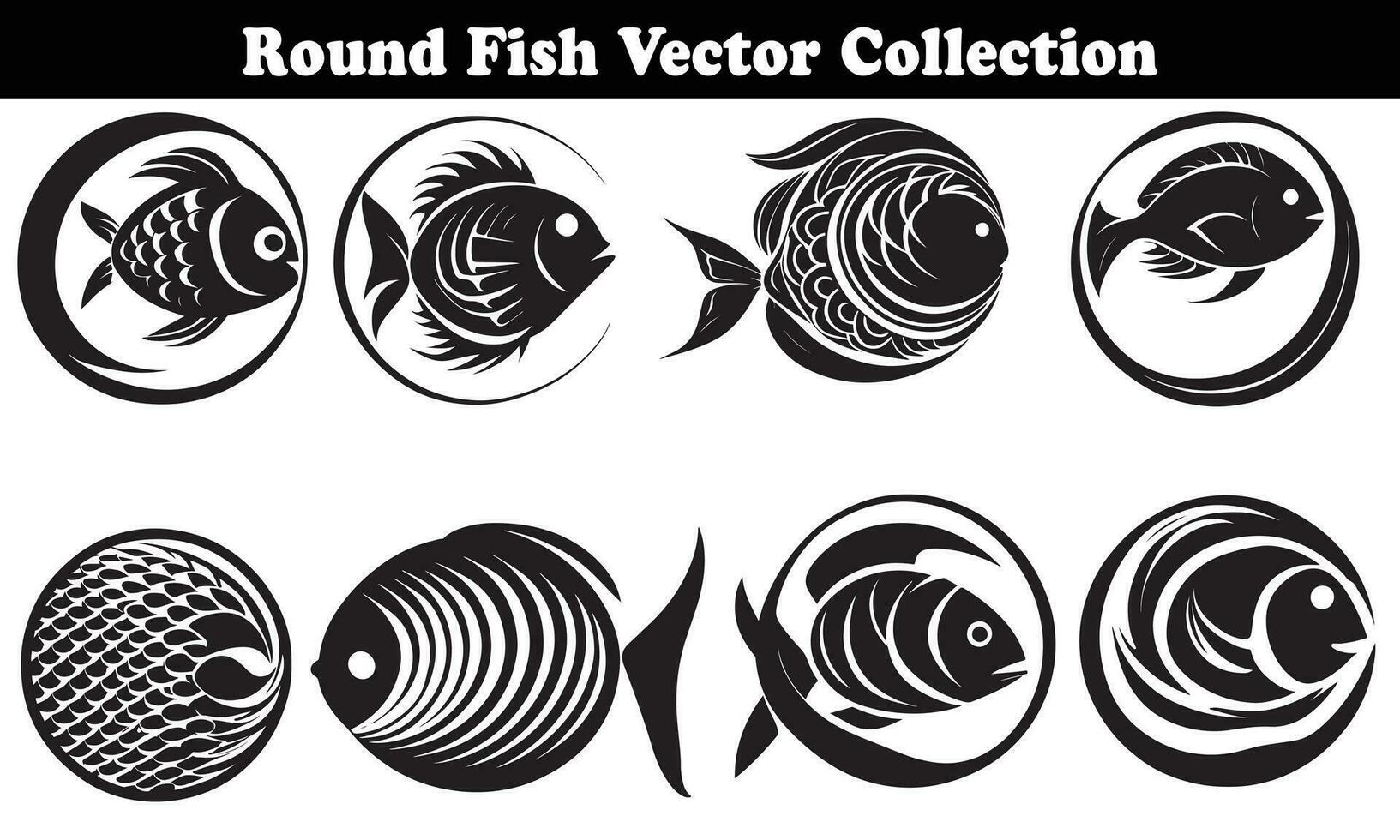 Round Fish Vector Design back on white background for designer