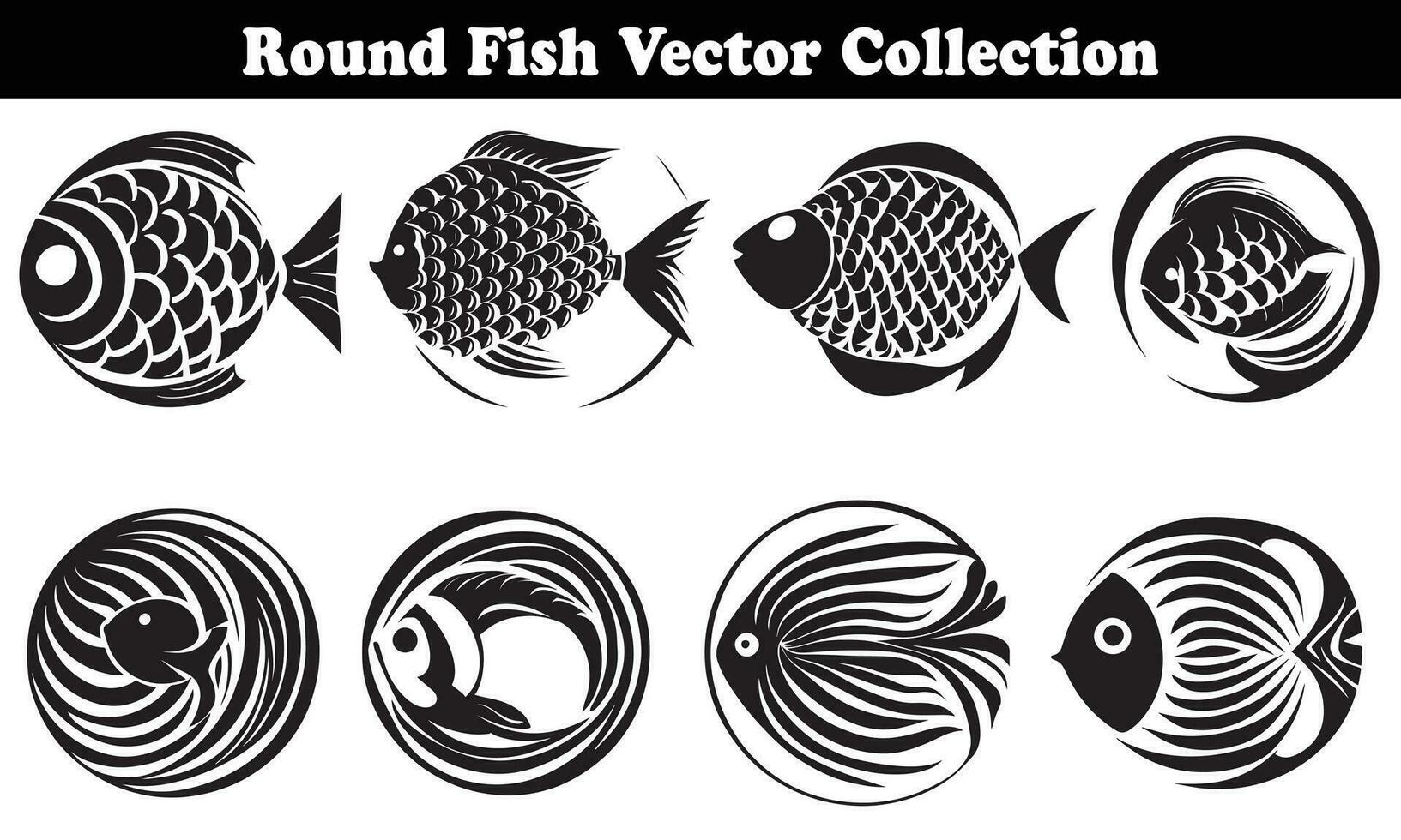 Round Fish Vector Design back on white background for designer