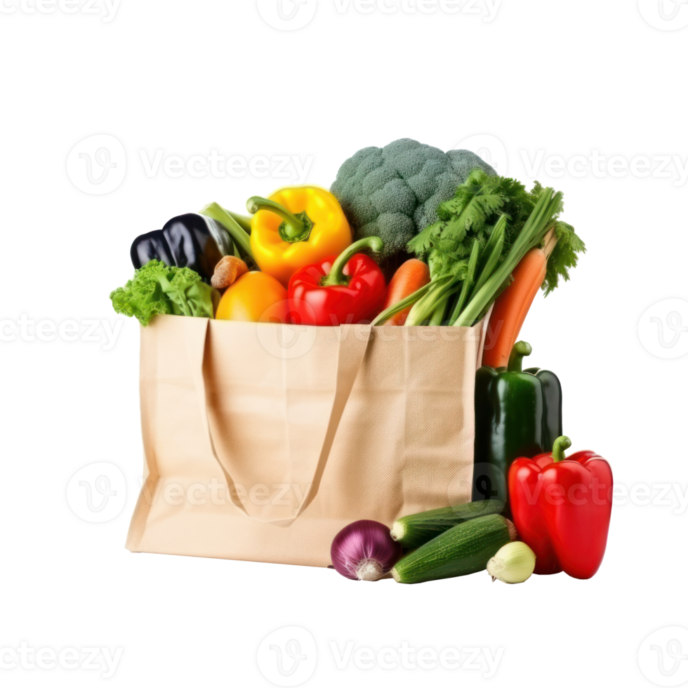 Shopping bag with groceries isolated png