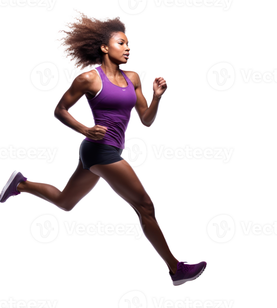 A female sports runner jumping isolated png