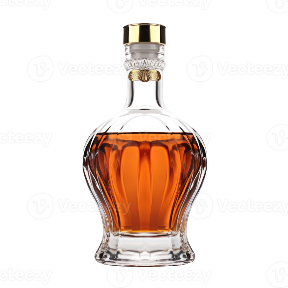 Bottle of brandy with golden cap isolated png