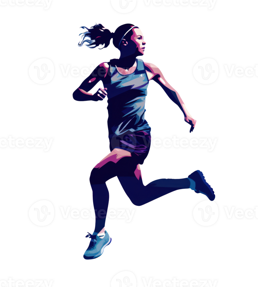 A female sports runner jumping isolated png