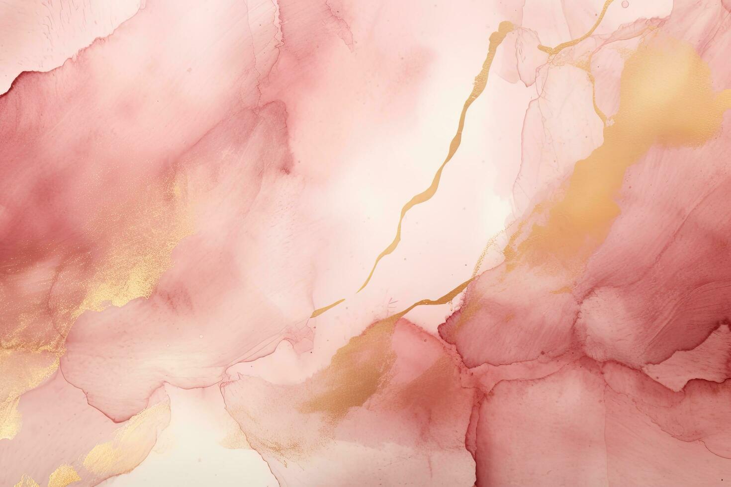 Pink abstract watercolor background. Hand drawn alcohol painting with golden streaks. Abstract dusty blush liquid watercolor background with golden cracks and stains, AI Generated photo