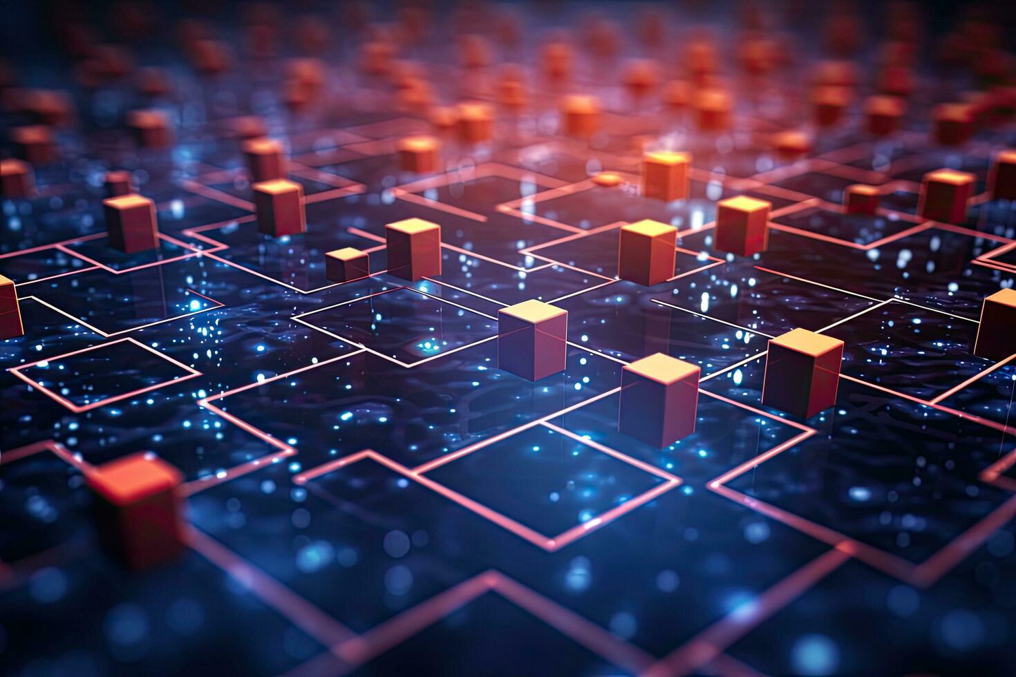 3d illustration of abstract technology background. 3d rendering of circuit board, Abstract digital connections with data and blockchain technology, AI Generated photo